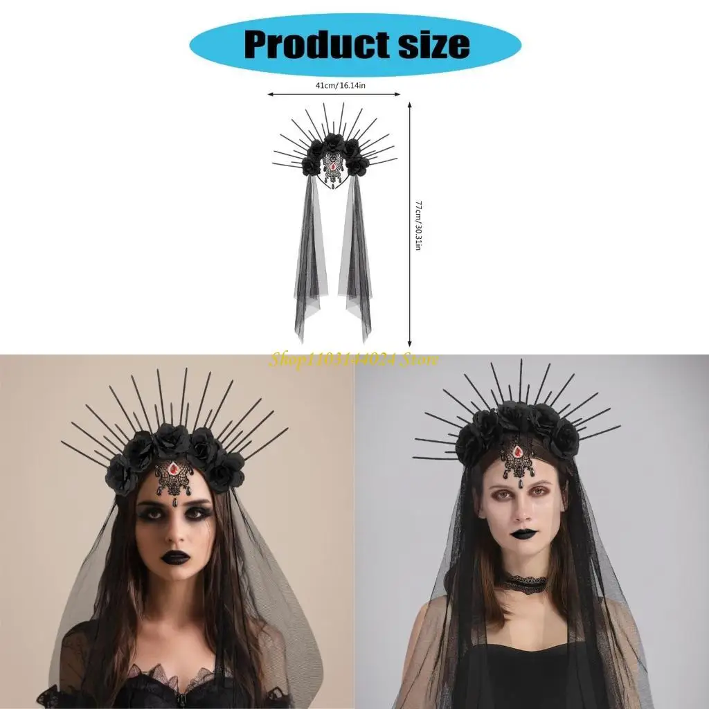 

N5KE Регулируемая горничная повязка с розовым цветочным панк -панк шипиковой