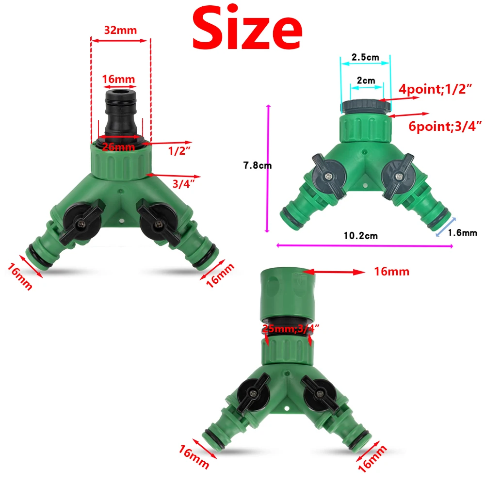 1-30Pcs 2/3-Way Garden Tap Nipple Hose Water Splitter Connector 1/2 3/4 Yard Thread Y Irrigation Valve Switch Joints Adapter