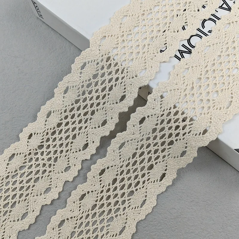 2yards/Lot 60mm Cotton Lace Ribbon For Apparel Sewing Fabric Ivory Trim Cotton Crocheted Lace Fabric Ribbon Handmade Accessories