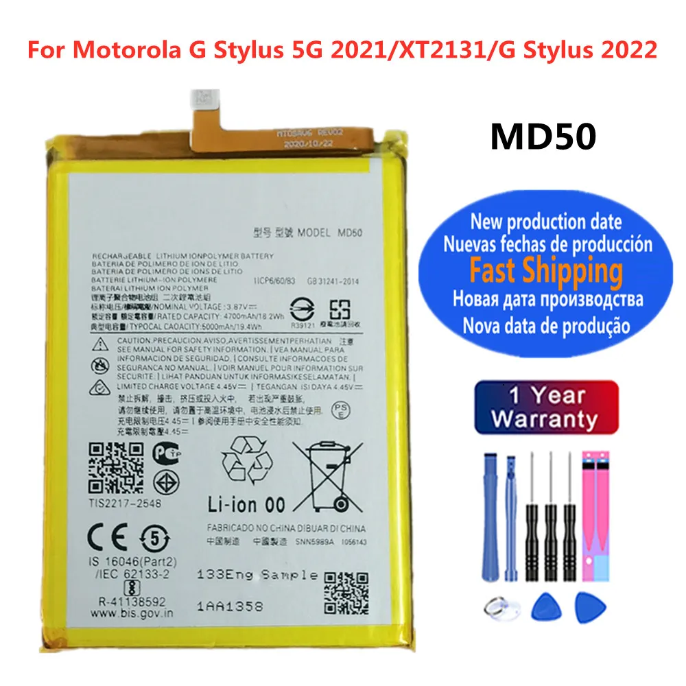

100% новый аккумулятор MD50 5000 мАч для Motorola MOTO G Stylus 5G 2021 XT2131, сменные аккумуляторы для телефона Batteria