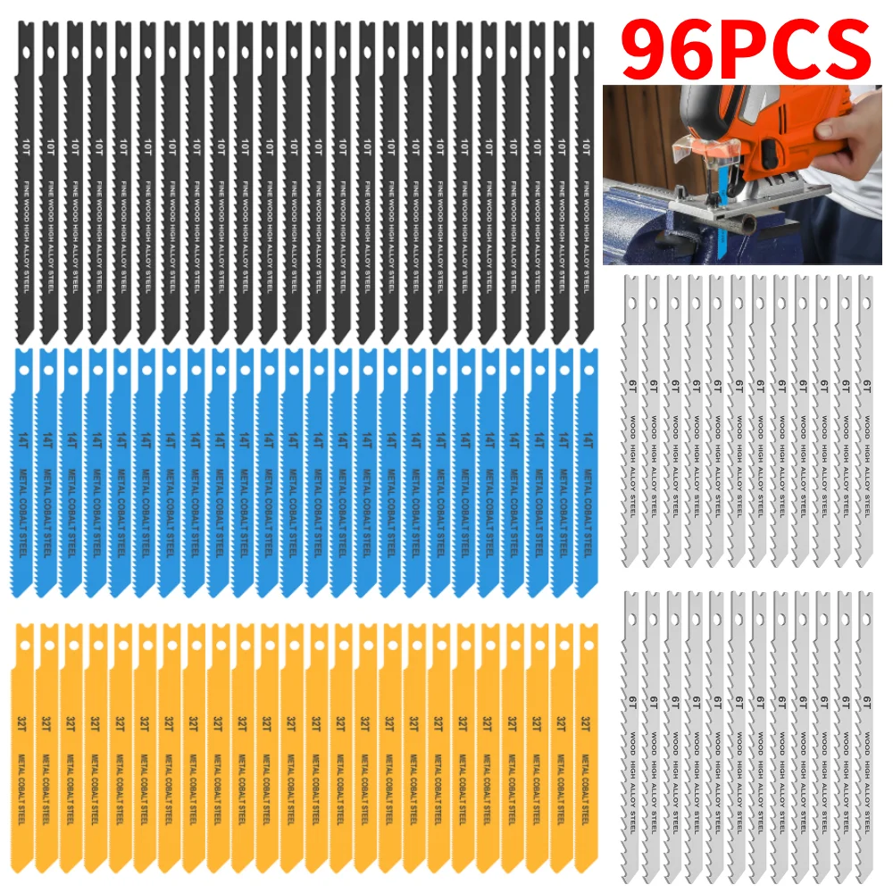 

Набор полотен для лобзика, 96 шт., HCS, различные пилы с U-образным хвостовиком, острый, быстрый отрез, профессиональный острый инструмент для лобзика, деревообрабатывающий инструмент