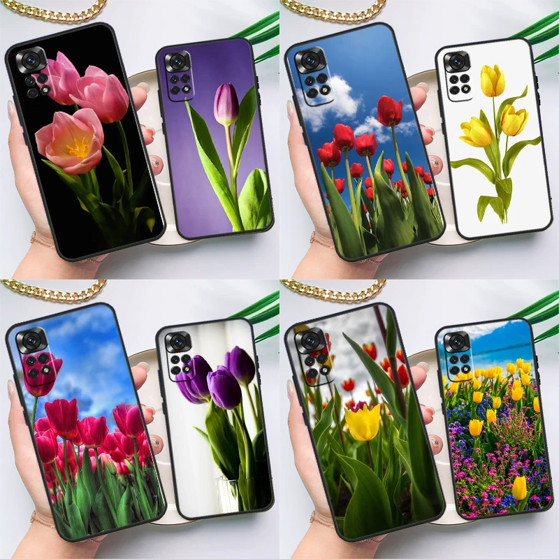 Tulip Flower Case For Xiaomi Redmi Note 12 8 9 10 11 Pro 9S 10S 11S 8T Redmi 10 12C 9C 10A 10C Coque