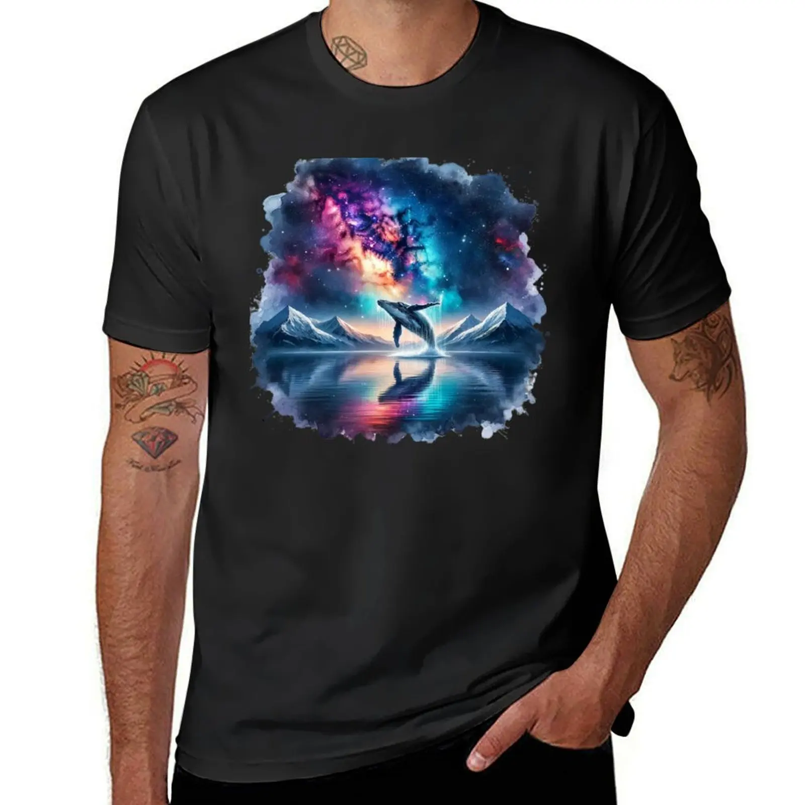 Humpback Whale and Northern Lights T-Shirt plain heavyweights korean fashion t shirt for men