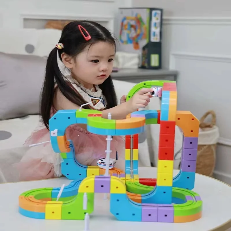 Electric Magnetic Track Car Racing Set Anti Gravity Building Blocks STEM Learning Toy Creative Vehicle Model Educational Gift