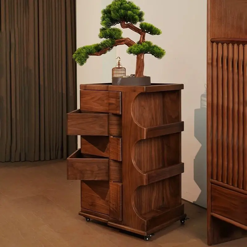 Solid wood Bobby mobile cabinet, bedside cabinet, rotating Wenwan jewelry storage chest
