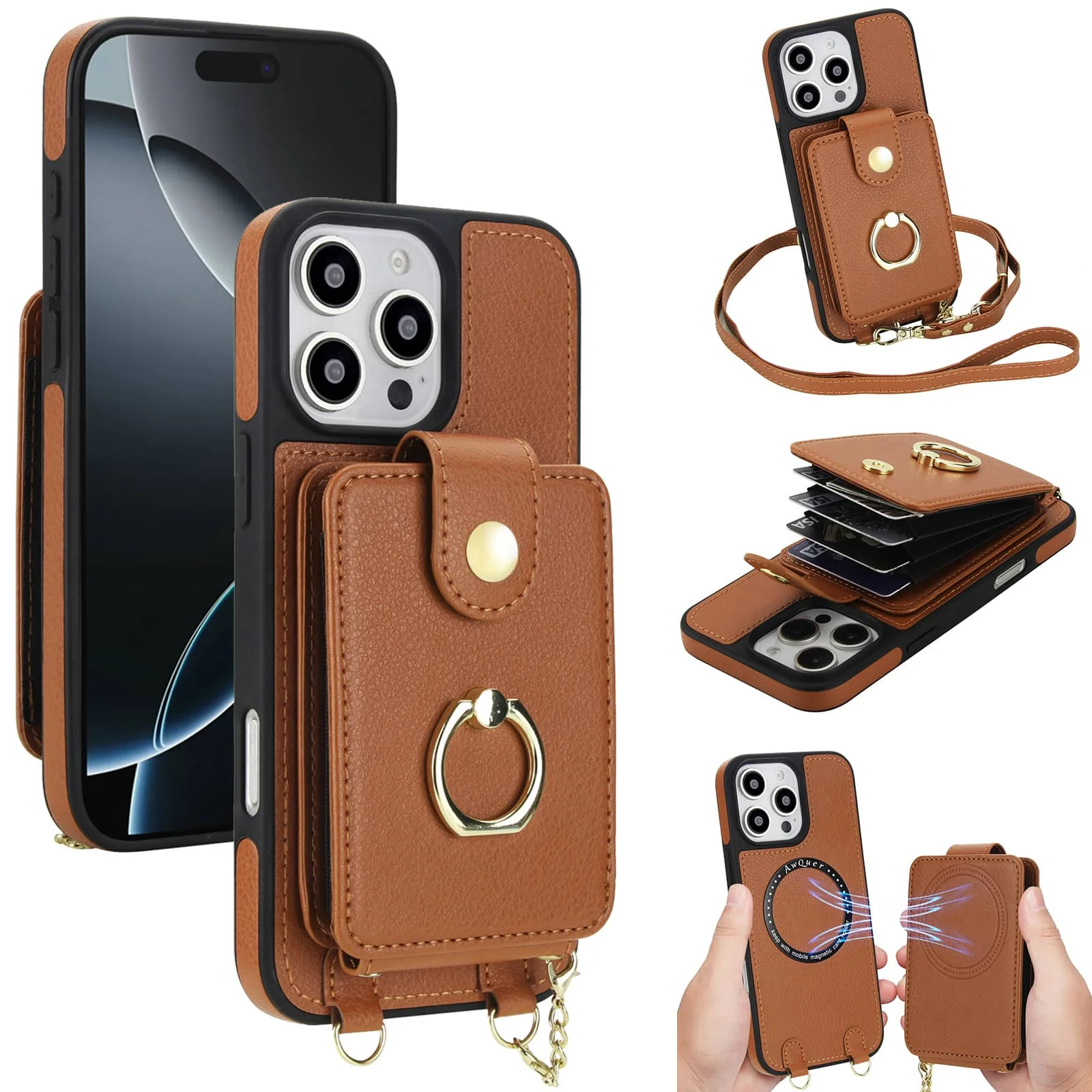 

Для Samsung Galaxy A13 A14 A53 A54 A15 A35 A55 A16 A17 A26 A36 A56 Чехол-кошелек Съемный кошелек через плечо на молнии с браслетом