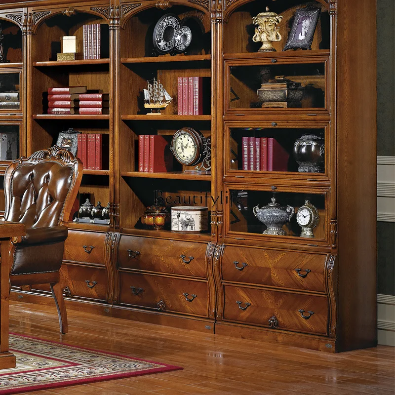 European solid wood bookcase free combination multi-layer American simple file cabinet display cabinet display