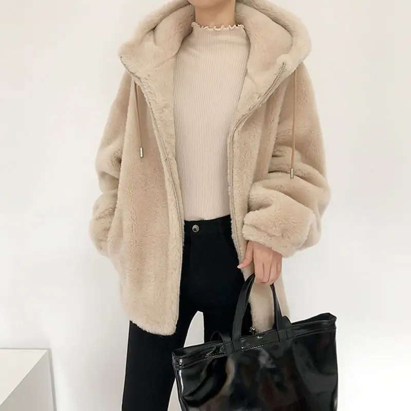 

Women 2024 Winter New Fashion Mid-long Sheep Shearing Coats Female Real Fur Wool Outwear Ladies Solid Color h Jackets X849