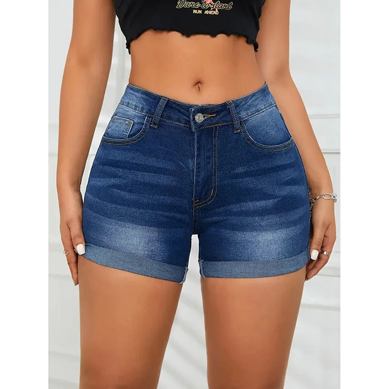 2026 Summer New Lady Stretch Simple Denim Shorts Girls Chic Cuffed Hem Design Short Jeans Women Sexy Skinny Shorts