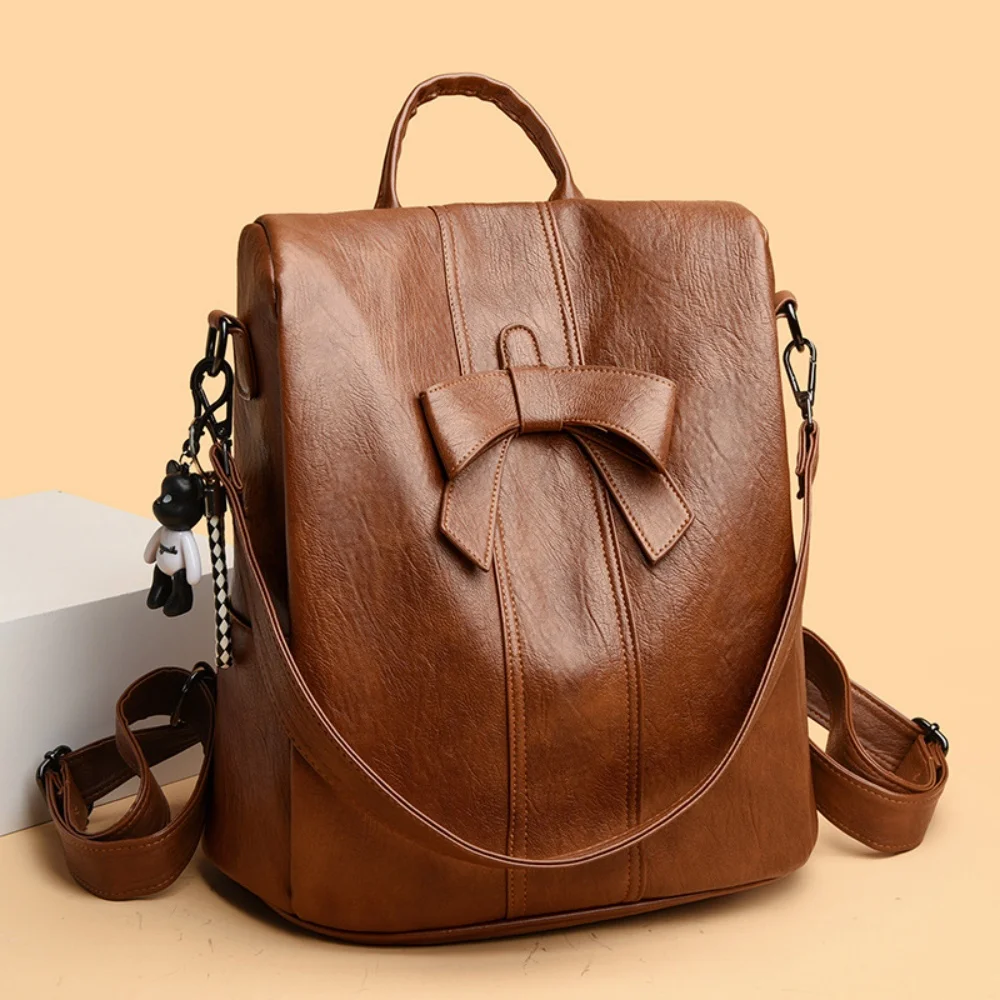 

Leather Backpack Purse For Women Fashion Bow Designer Ladies Anti-Theft Shoulder Bags Travel Handbags Casual Rucksack