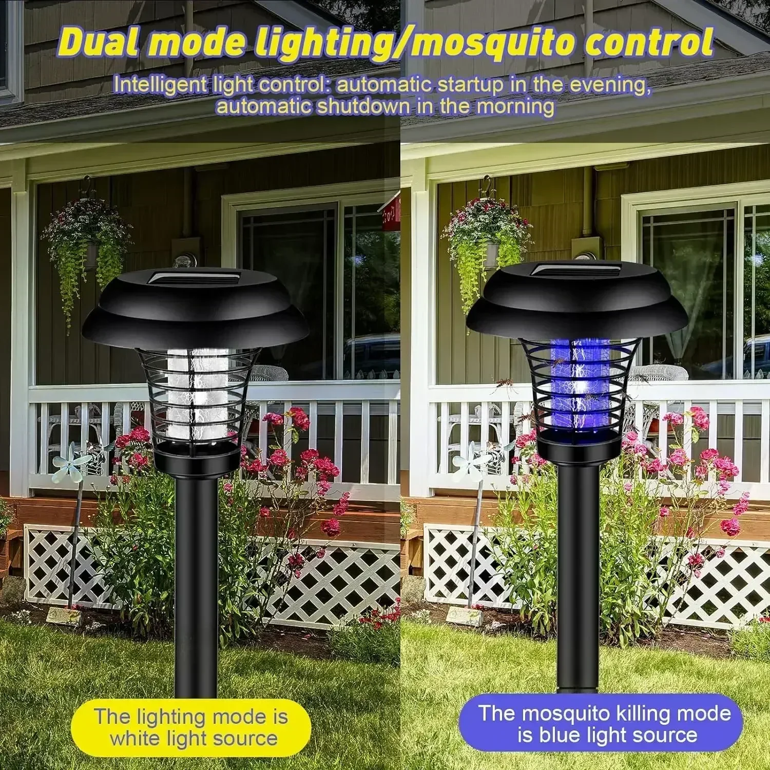 Solar Mosquito Killer With 2 Light Mode Outdoor Waterproof Led Light Bug Zapper Mosquito Trap Lamps For Garden Lawn Camping