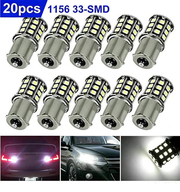 1156 1141 1003 LED Bulb 20 Pack 33-SMD Super Bright White For RV Camper Trailer Interior Light 12V BA15S 1073 7506 1159