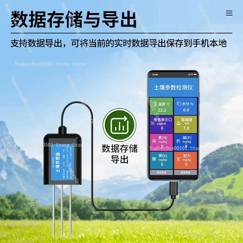 

USB Handheld Agricultural Soil Tester pH NPK Nutrient EC Moisture Temperature Humidity Sensor