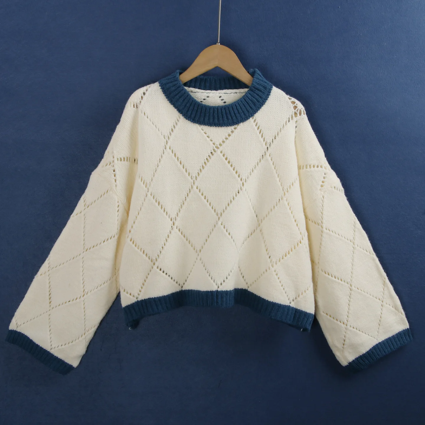 

Slimming Effect Hollow out Knitwear round Ne New Sle Large Size Color Blo Versatile Warm Winter Women's Sweater