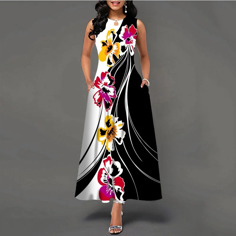 

Dress Print Sleeveless Long Dress Women's Printed Dresses Bohemian Retro A-LINE Dresses