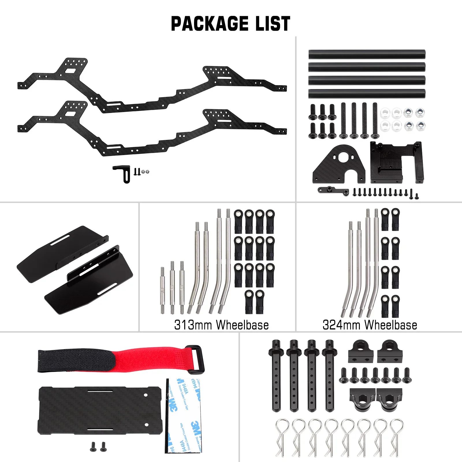 INJORA 313/324mm Wheelbase LCG Carbon Fiber Chassis Kit Frame Girder for 1/10 RC Crawler TRX4 Upgrade Parts