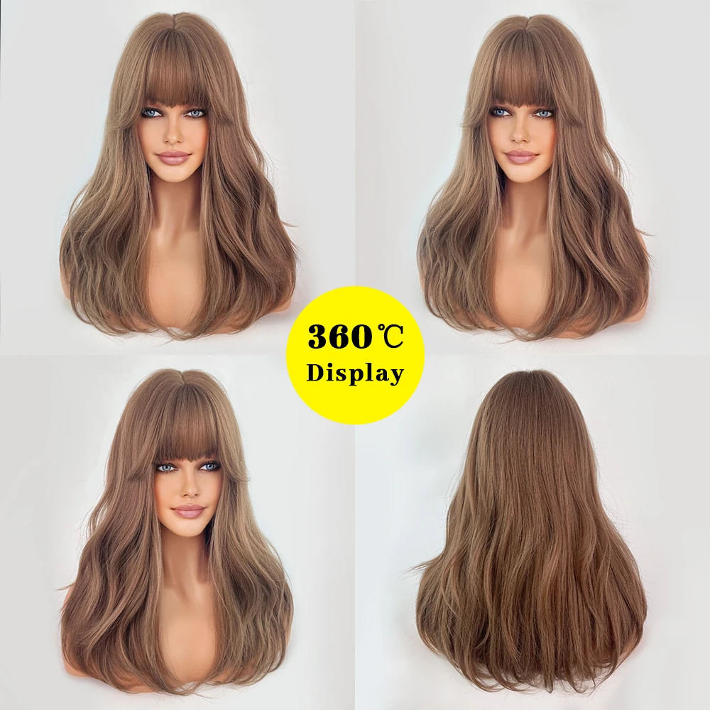 Chocolate Brown Long Straight Synthetic Wigs for Women Natural Wave Wig with Bangs Heat Resistant Cosplay Lolita Daily Fake Hair