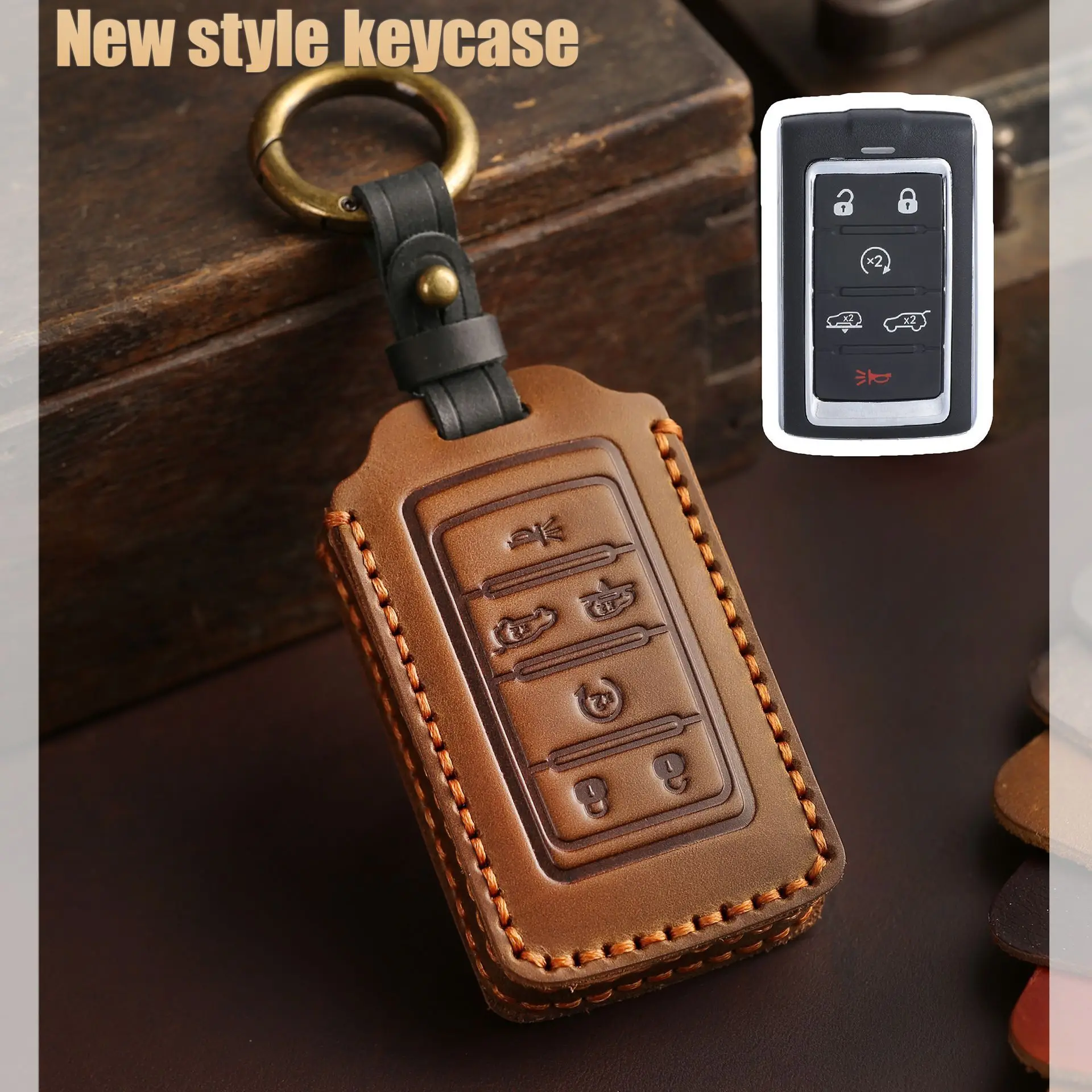 

For Dodge RAM 1500 RAM1500 RAM2500 TRX 2021 2022 2023 Chrysler Couve Dodge Jeep Grand Cherokee Leather Car Key Fob Cover Case