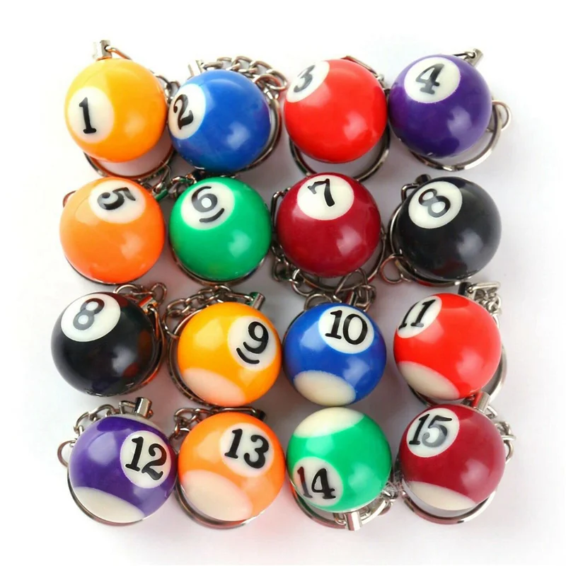 -MEOF Juego de llaveros de bolas de billar de colores, 48 piezas, mini bolas de llavero mágicas, accesorios de cadenas de billar de ocho bolas