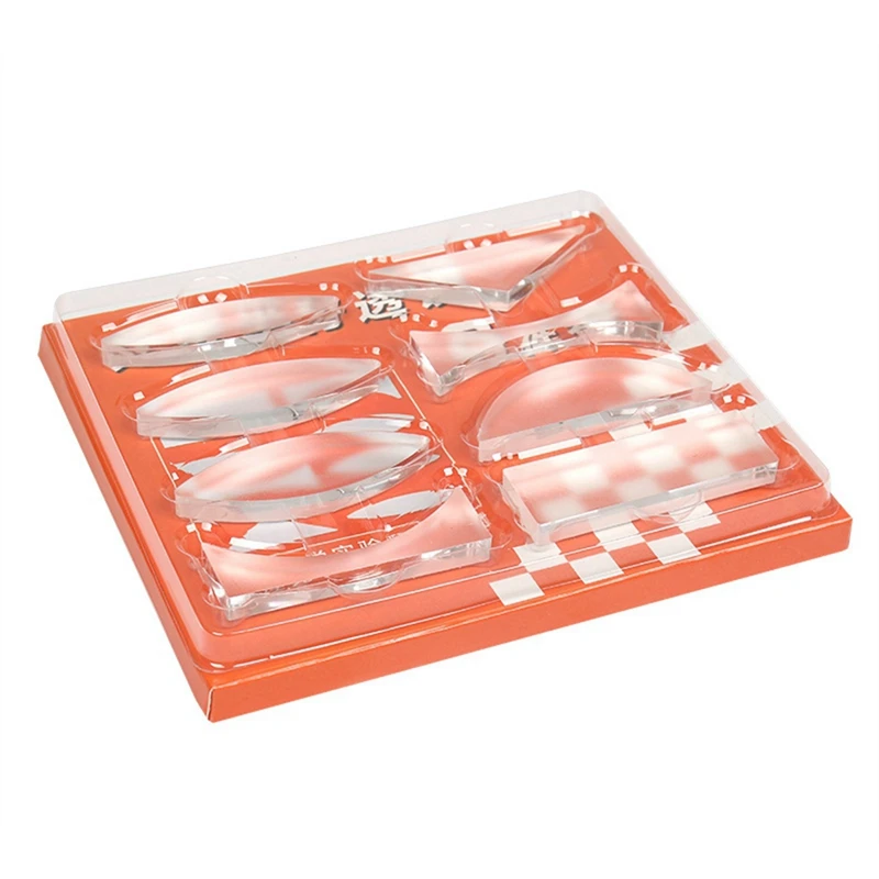 Acrylic Optical Experiment Set Triangular Prism Convex Lens Concave Mirror 8 PCS For Lens Imaging Source Science Physics