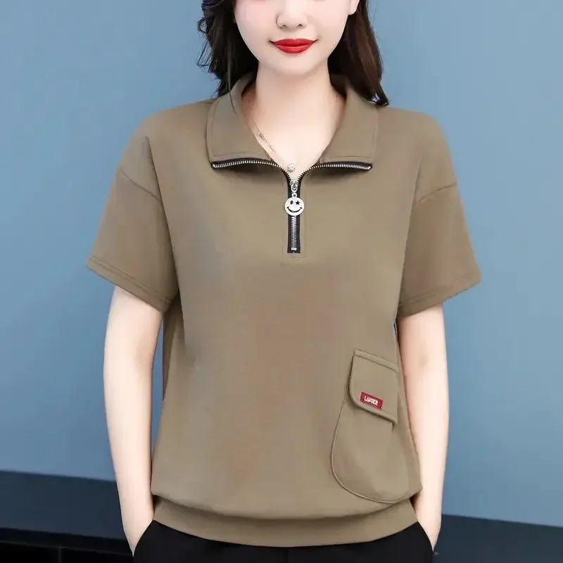 

Женская футболка из чистого хлопка с короткими рукавами, новый стиль, модная маленькая летняя одежда, рубашка-поло для мамы, футболка с верхом и плечами