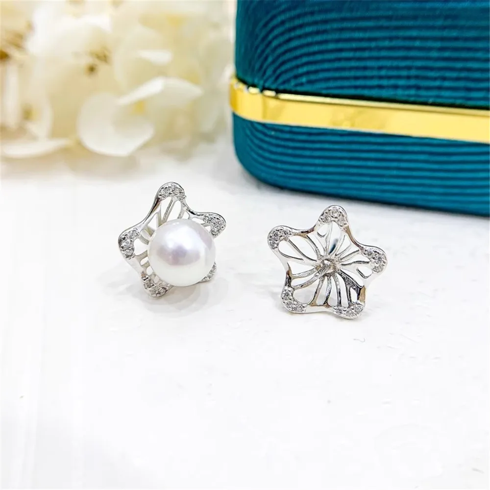 

DIY Pearl Mini Accessories S925 Pure Silver Ear Stud Empty Holder Gold Silver Earrings Fit 6-8mm Round Flat E318