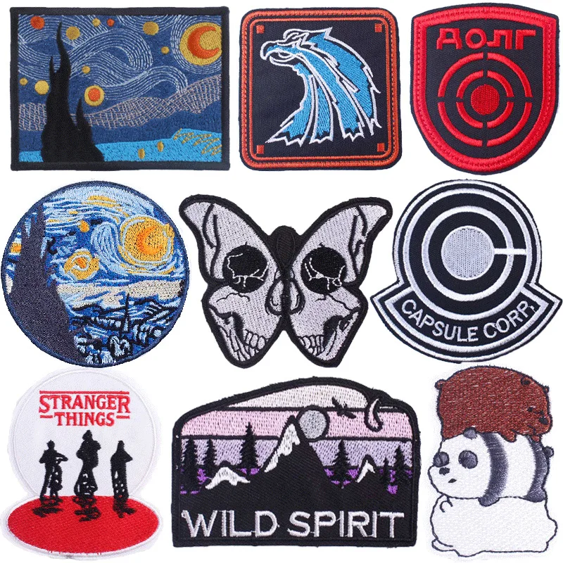 Russia Series Van Gogh Patches for Clothing Wilderness Travel Iron on Embroidered Patch for Clothes Mountains Camping Appliques