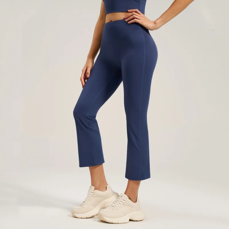 High Waist Yoga Pants Women's Pilates Elastic Sports Long Trousers Bare Sensation Micro Flared Fitness Exercise Trousers