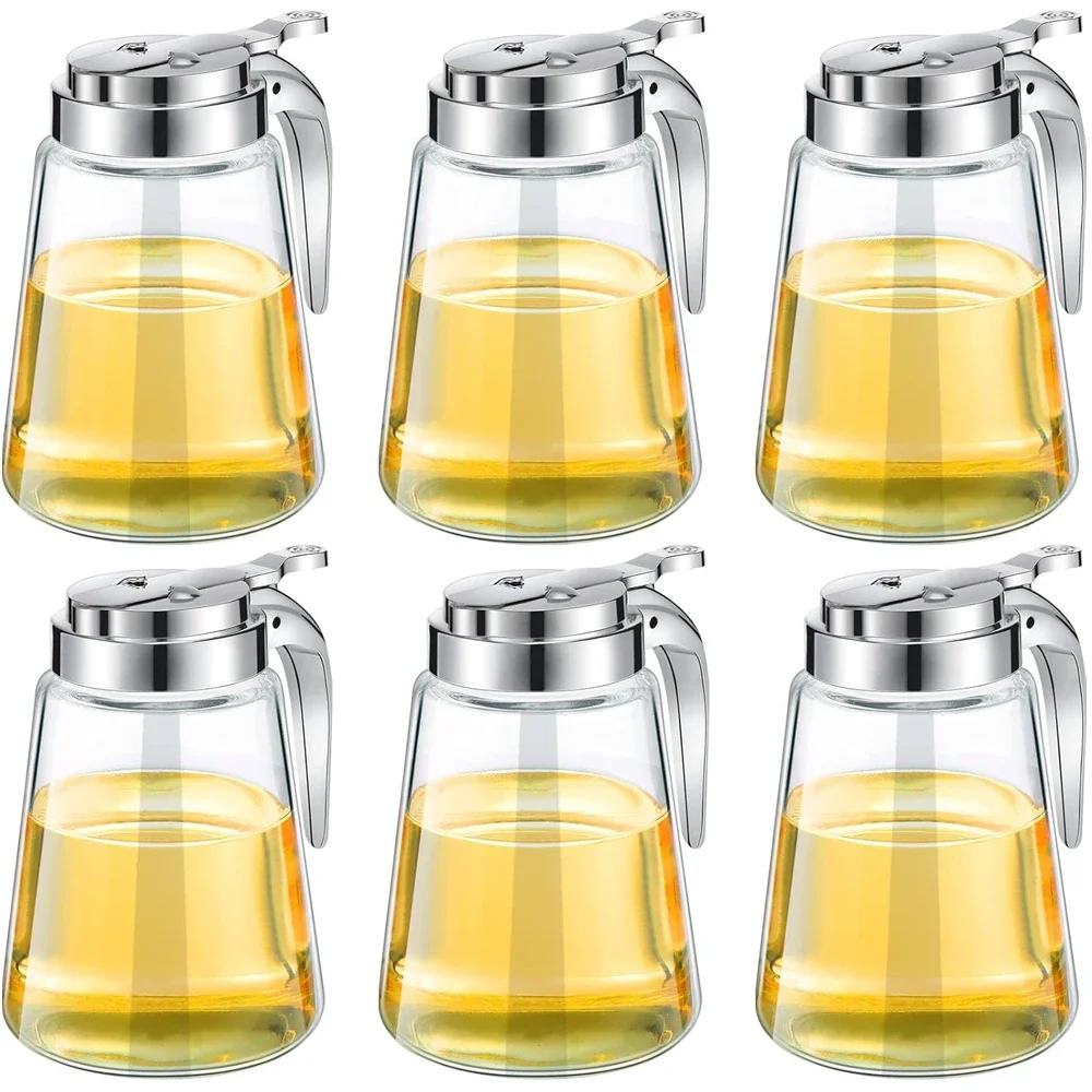 Syrup Dispenser Glass Bottle Honey Maple Syrup Pitcher with Retracting Spout Plastic Lid Syrup Containers for Restaurants Sugar