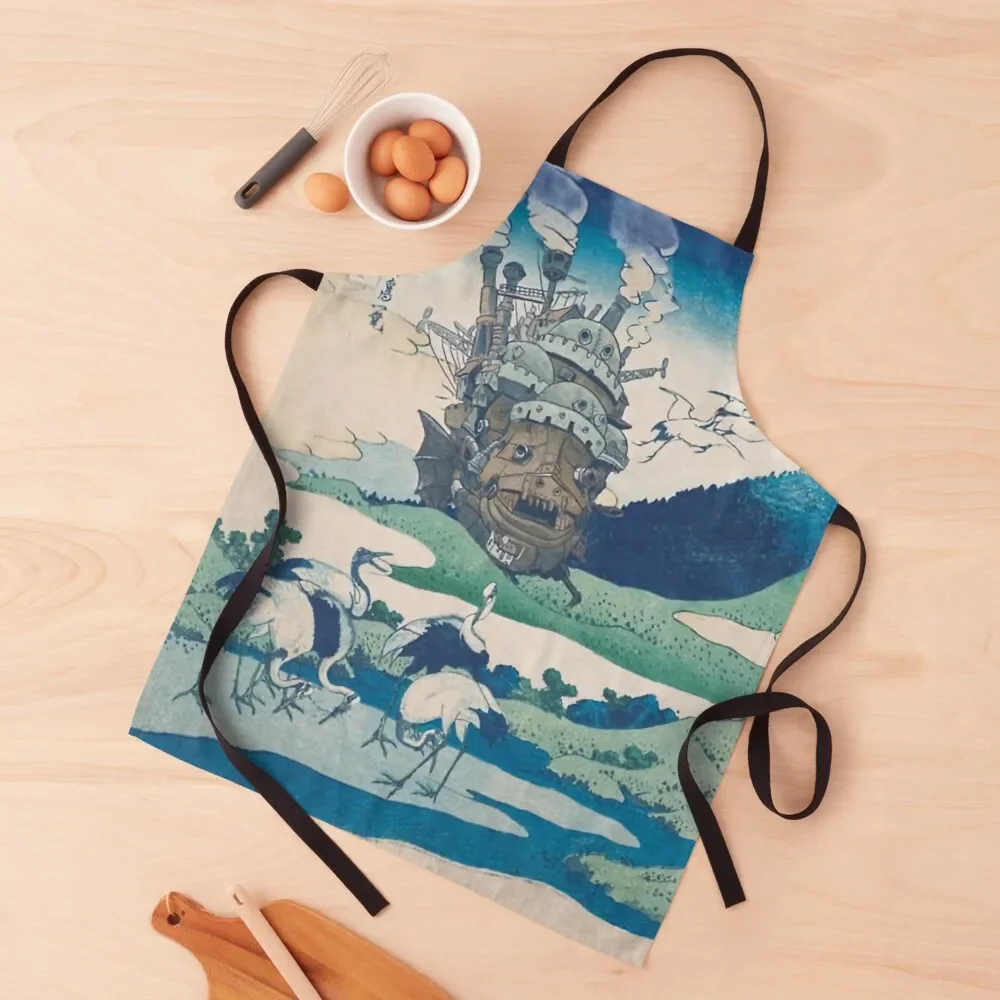 

Howl's castle and japanese woodblock mashup Apron cookings for women useful gadgets for home Waiter Uniforms Kitchen Chef Apron