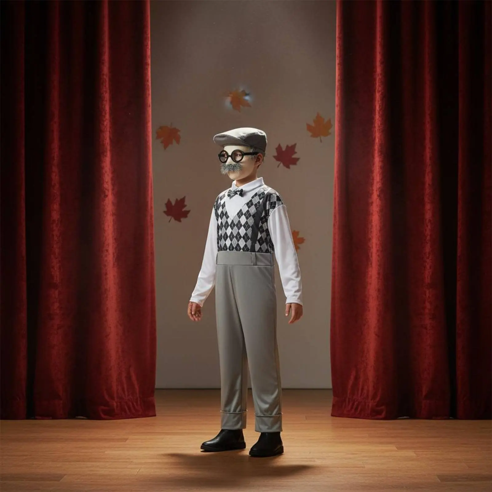 子供用おじいちゃんコスチューム-内蔵口ひげと眉毛付き-子供用おじいちゃんコスチューム-幼児用学校100日目衣装