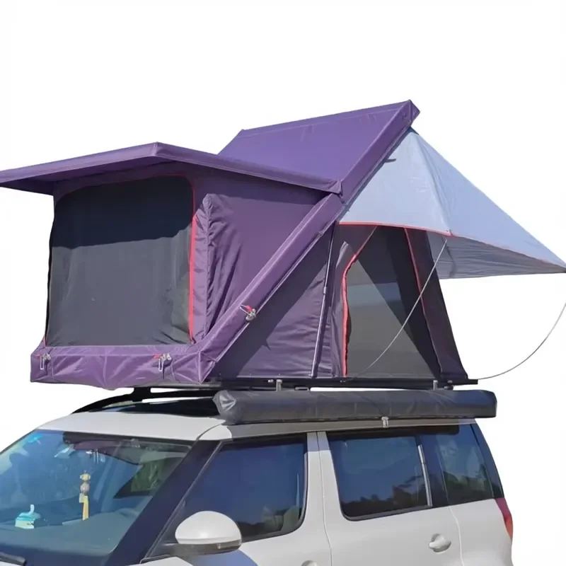 HARD SHELL ROOFTOP TENT WITH ALUMINUM BRACKET & WATERPROOF BASE FABRIC, FOLDING QUICK SETUP CAR TRAVEL TENT