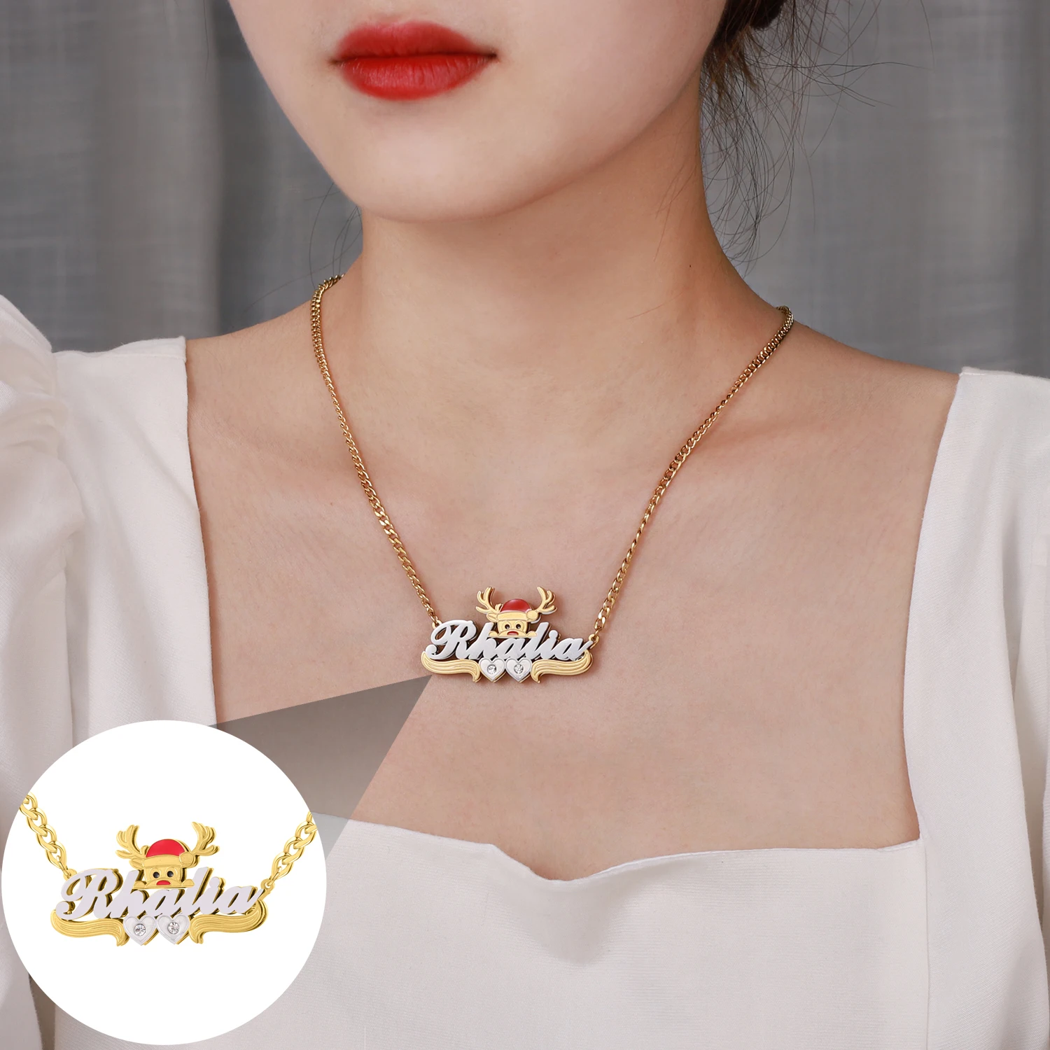 New Christmas Gift Customized Name Necklace Personalized Double Layer Two Tone 18k Gold Plated Necklace For Women Jewelry