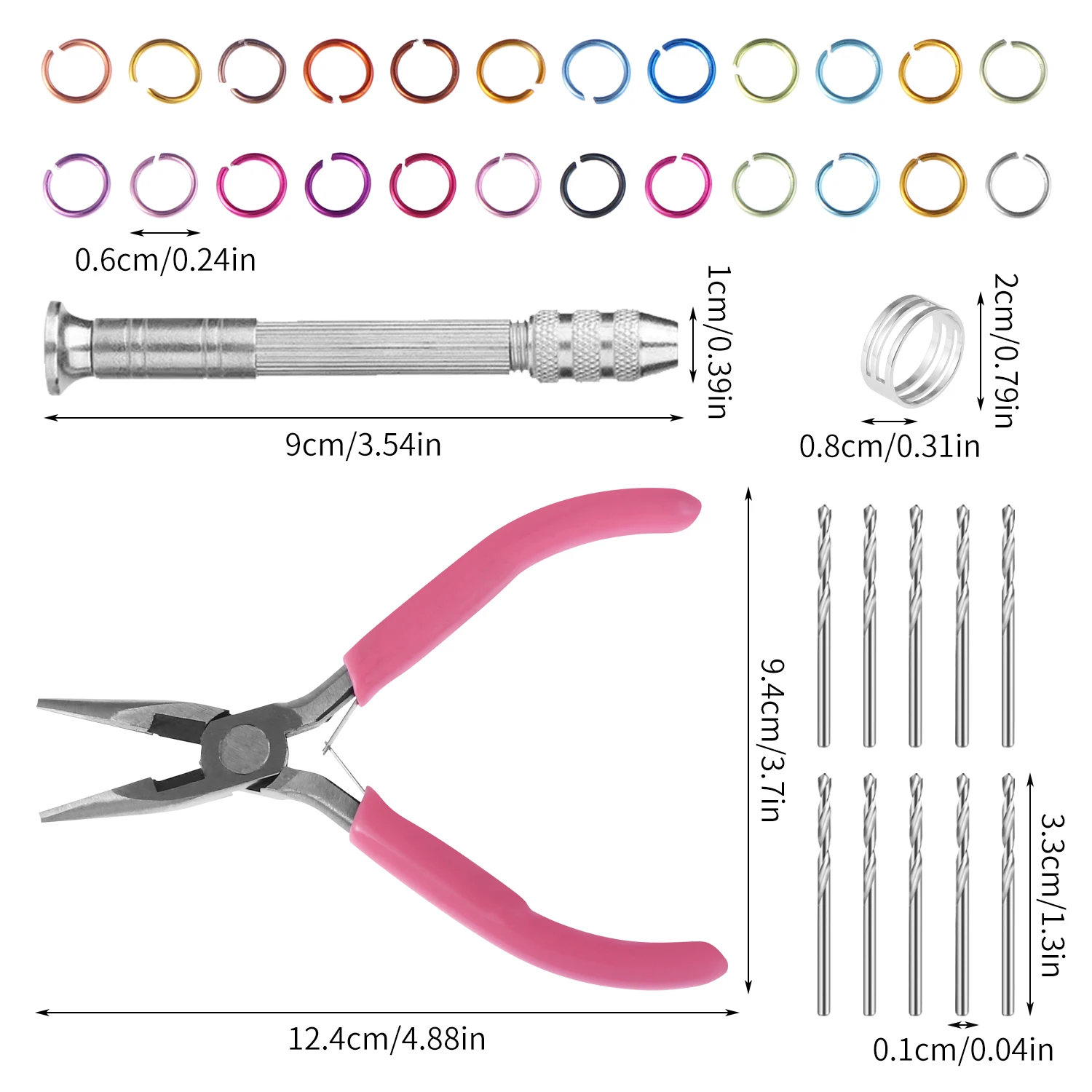 Kit di strumenti per Piercing con ciondoli per unghie circa 900 pezzi anelli per saltare da 6mm Design Punk in metallo ciondoli per unghie Piercing