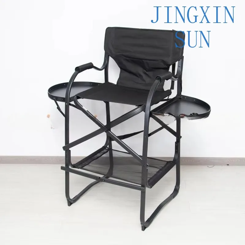 Tall aluminum alloy folding makeup chair lifting director chair double tray headrest commercial furniture beauty chair
