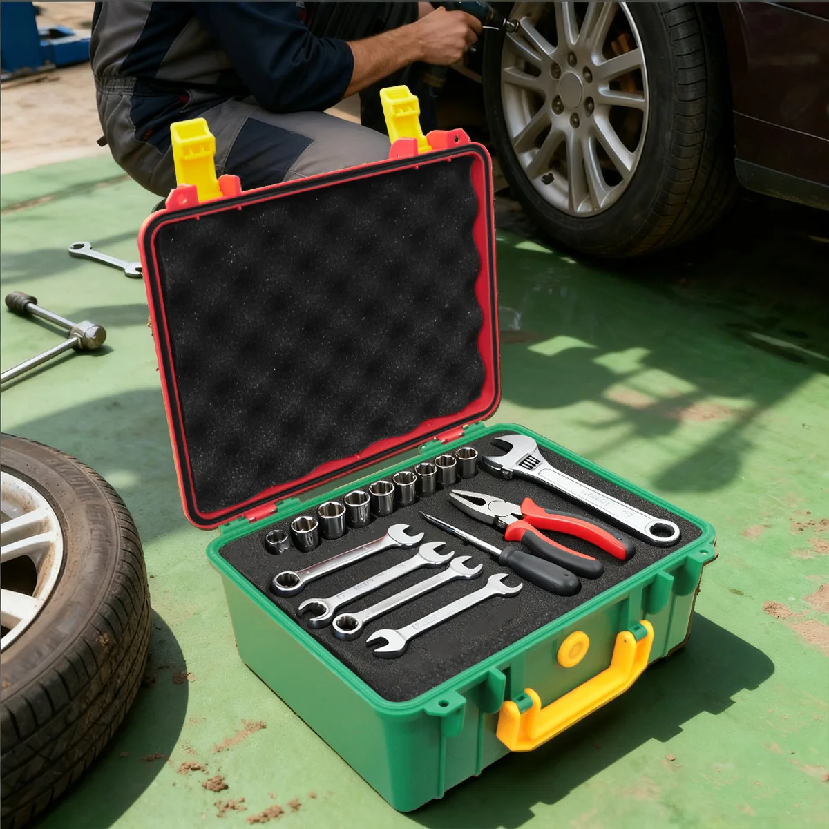 صندوق أدوات صيانة السيارات البلاستيكي المقاوم للماء والرطوبة مع إسفنجة، حقيبة تخزين الأجهزة المحمولة لحماية السلامة #2