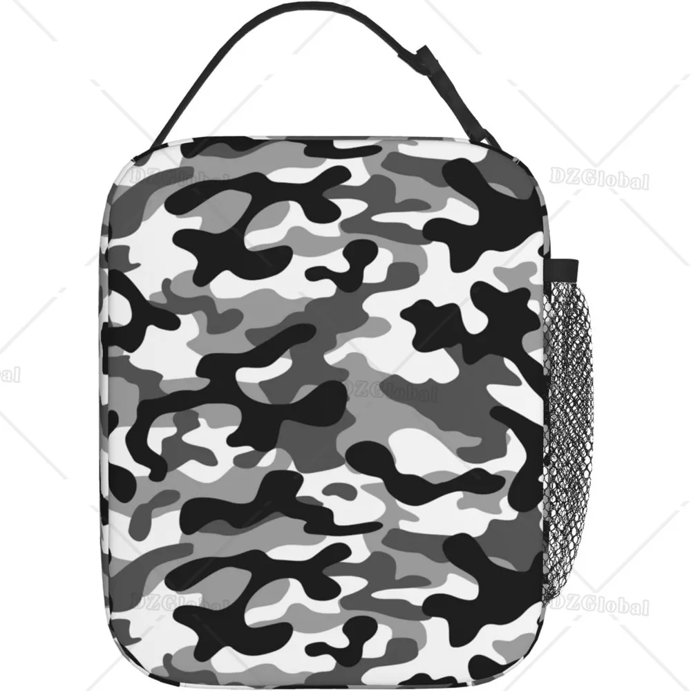 Black Camo Thermal Lunch Bags for Men Women Reusable Insulated Tote Lunch Bags for Office Work School Picnic Camping