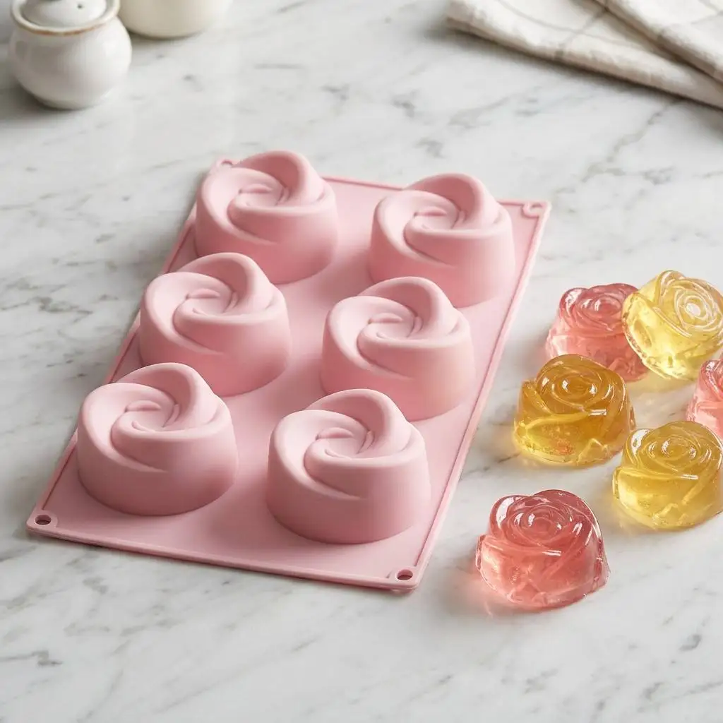Food Grade 6-Cavity Rose Flower Silicone Mold BPA Free Non-stick Floral Baking Pan for Cakes Jelly Pudding Handmade Soap Moulds