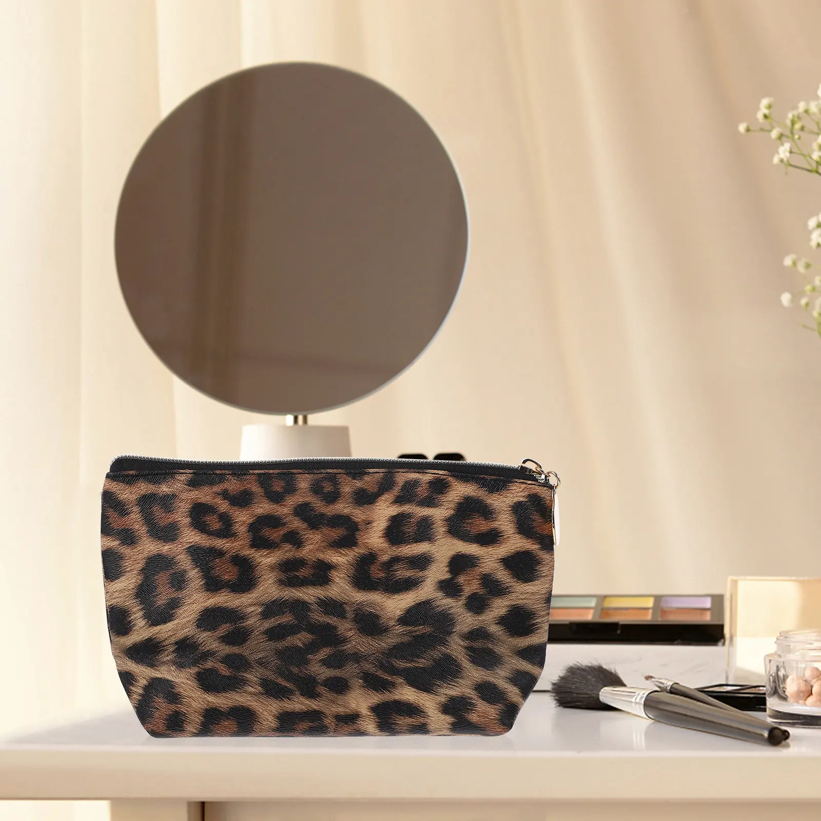2Pcs Leopard Prints Makeup Bags Portable Pouches Travel Toiletry Organizer Zipper Closure Stylish Gift for Girls Women