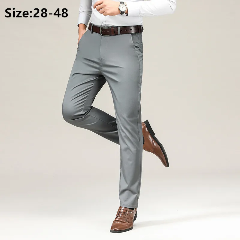 Formal Office Pants Men Thin Ice Silk No Ironing Elastic Plus Size 48 44 Summer Fit Male Straight Suit Dress Business Trousers