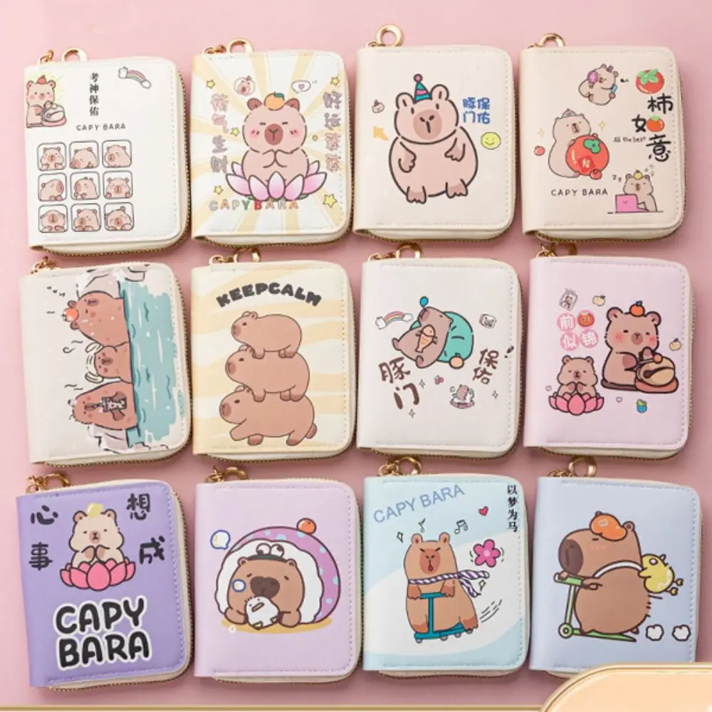 

Small Zipper Capybara Pu Coin Purse Korean Style Change Bag Capybara Card Holders Clutch Card Pocket Short Wallet Outdoor