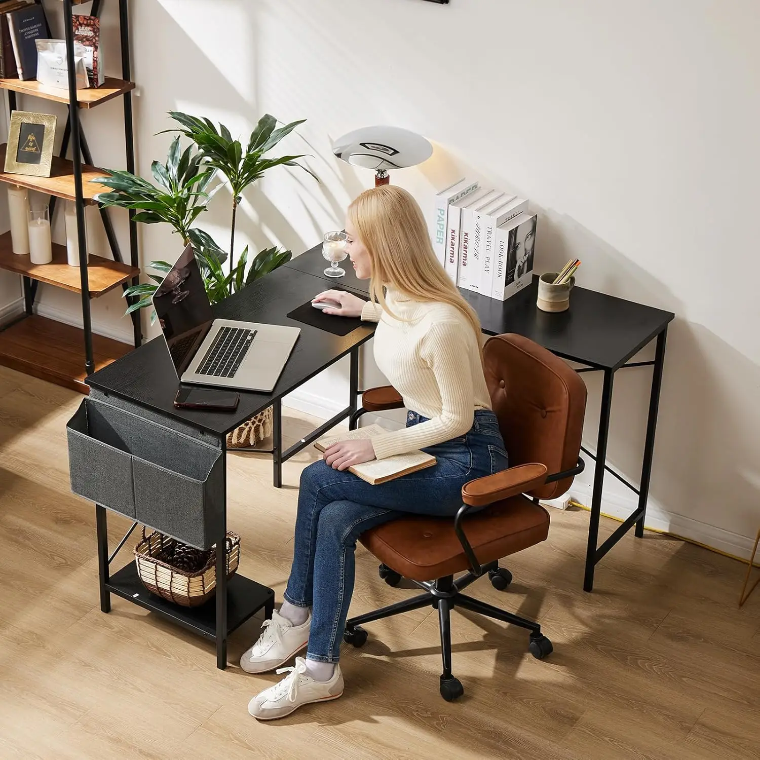L Shaped Desk. 50-Inch Computer Desk. Corner Gaming Desk. CPU Stand. Home Office. Black. image 2