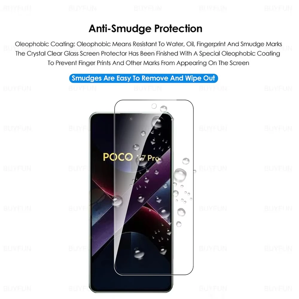 4IN1 الزجاج المقسى ل Poco X7 Pro F6 F5 F4 GT X5 F7 Pro X4 GT X3NFC M6 M5S M3 M4 C65 حامي الشاشة ل Poco X6 Pro 5G الزجاج