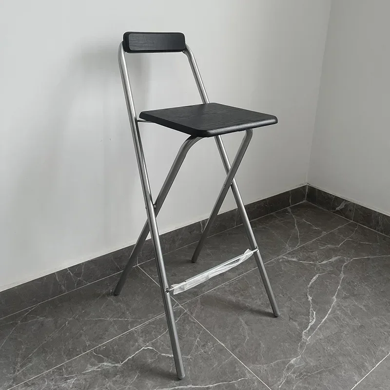 

Minimalist Bar Stool Folding Upholstered High Stool Bar Stool Backrest Bar Stools Outdoor Metal Leisure Portable Chairs