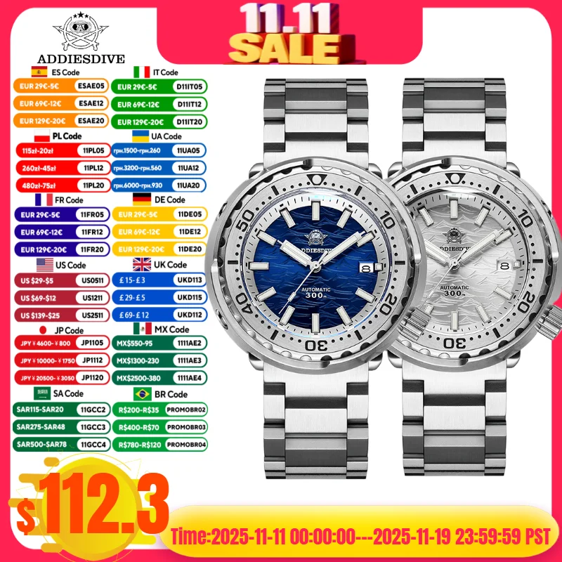 ADDIESDIVE AD2098 Men Diver Watch Sapphire Crystal BGW9 Luminous NH35A Automatic Mechanical Watch 30Bar Waterproof Reloj Hombre