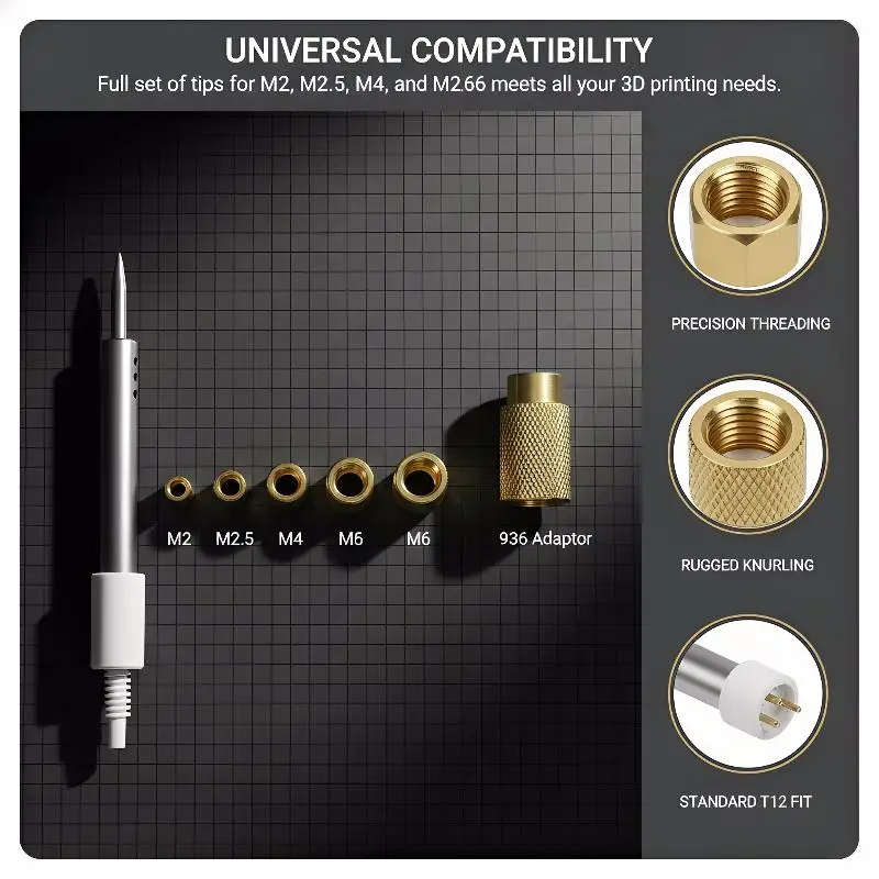 T12 Soldering Iron Kit for M2 M8 Hot Melt Nut Insertion Embedded Tip Set Rapid Heating for Electronic AssemblyHot Sale