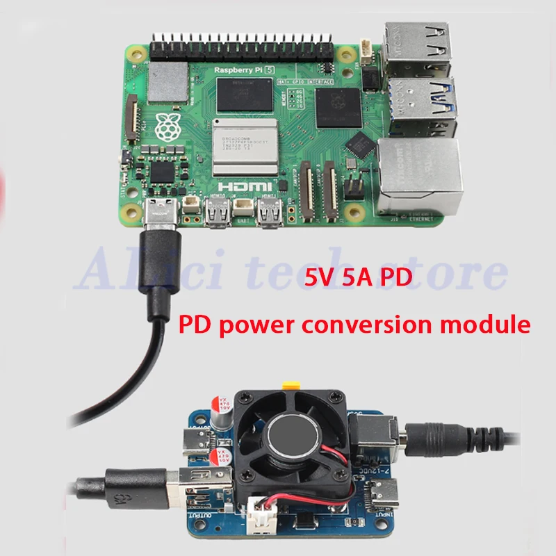 For Raspberry PI 5 5V5A PD power conversion expansion board DC DC power supply 12V to 5V reduced-voltage power supply module
