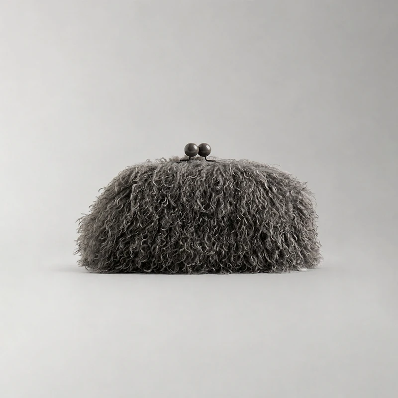 Clutch-Tasche mit Verschlussrahmen, Damen-Handtasche aus Kunstfell für Herbst und Winter, Plüsch-Umhängetasche mit Kette, elegante, modische Party-Abendtasche – Detail 5