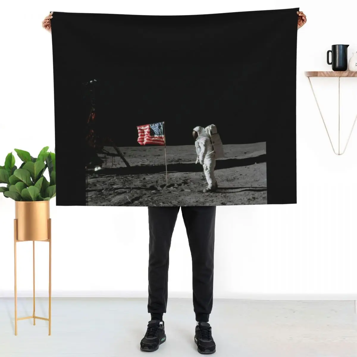 Buzz Aldrin On The Moon Beside The United States Flag Throw Blanket Hair Large Flannel warm winter Hairys Thins Blankets