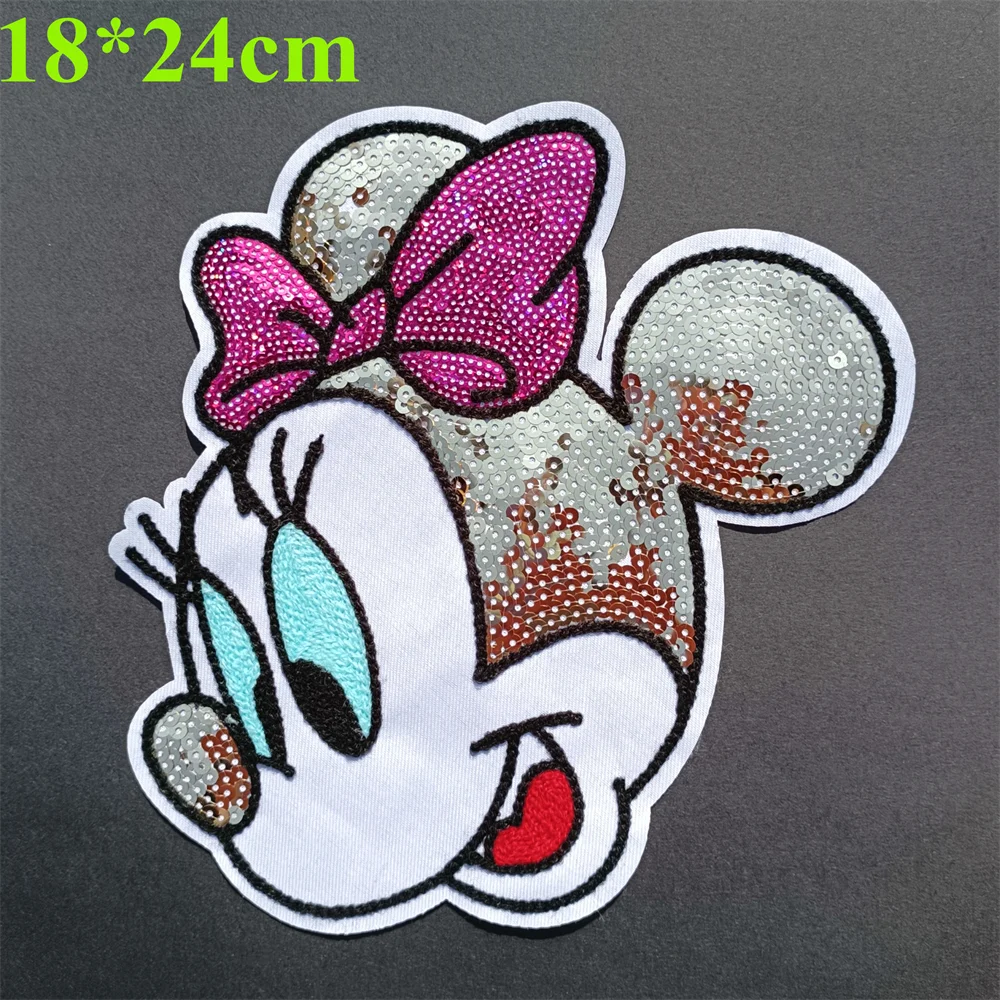 Large Mickey Mouse Flowers for Kids Clothing Patch Stickers Punk Jackets Bag Pants Patches on Denim Embroidery DIY Stickers Badg